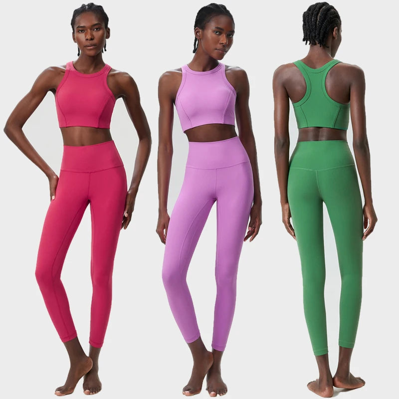 Conjunto Fitness Top e Calça Feminino 2 Peças Fit Diamond – Ribbed Slim Fit Alta Sustentação