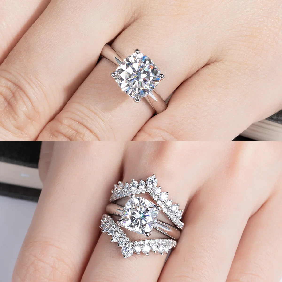Anel de Noivado Moissanita Cushion Cut 3.5ct em Prata 925