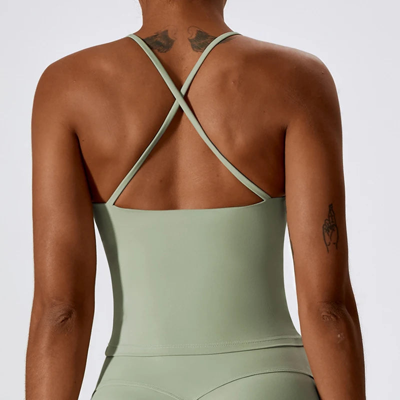 Top Feminino Fit Diamonds Buttery Soft — Bojo Removível, Costas Cruzadas e Toque de Segunda Pele