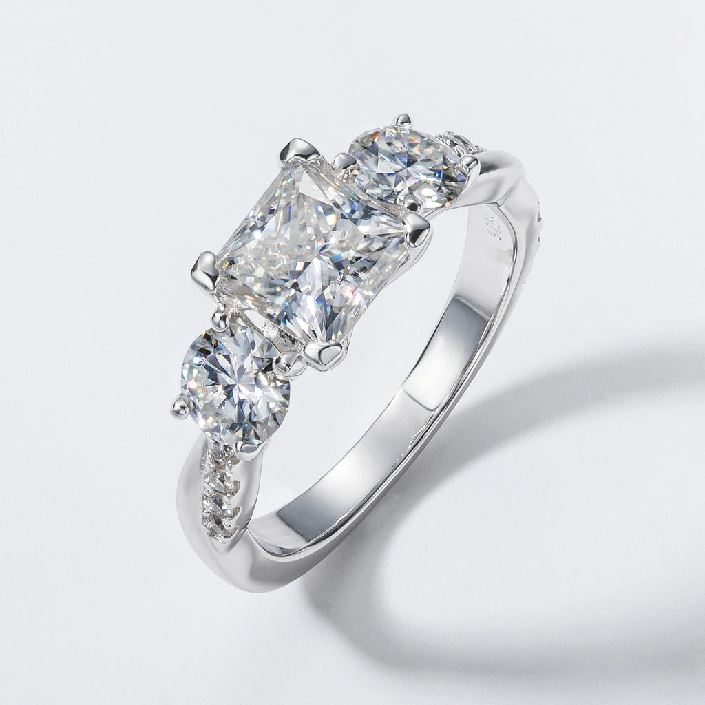 Conjunto de Noivado Moissanita Princess Cut 1.5ct em Prata 925 | Bridal Set