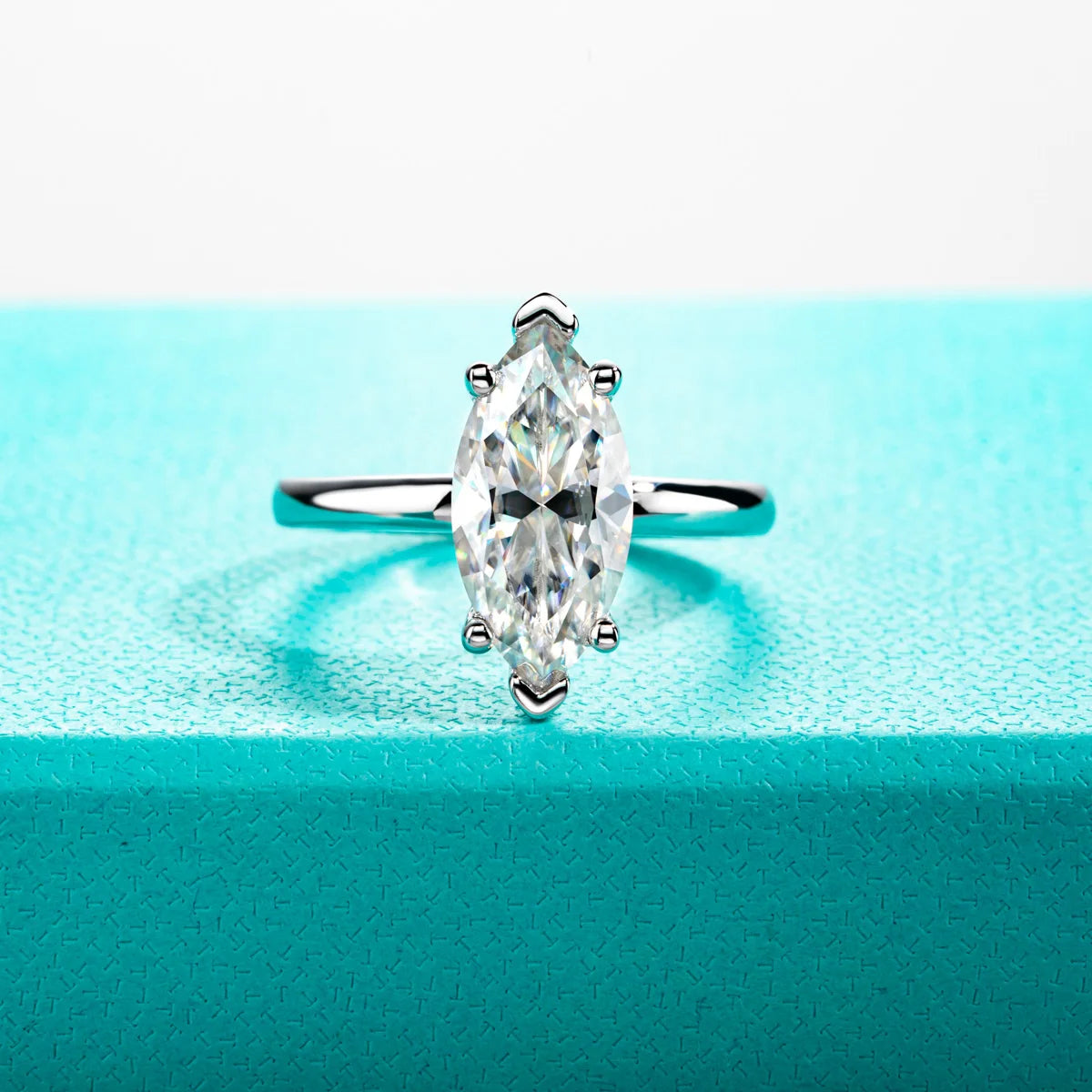 Anel de Noivado com Moissanita Marquise 3ct em Prata 925 – Cor D VVS1, Clássico de Luxo Feminino