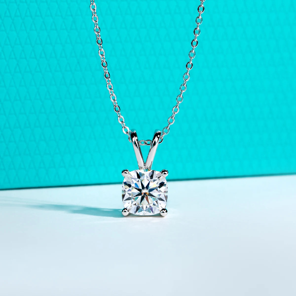 Colar Solitário Moissanita Cushion Cut 2ct/3ct/4.5ct/5ct em Prata 925