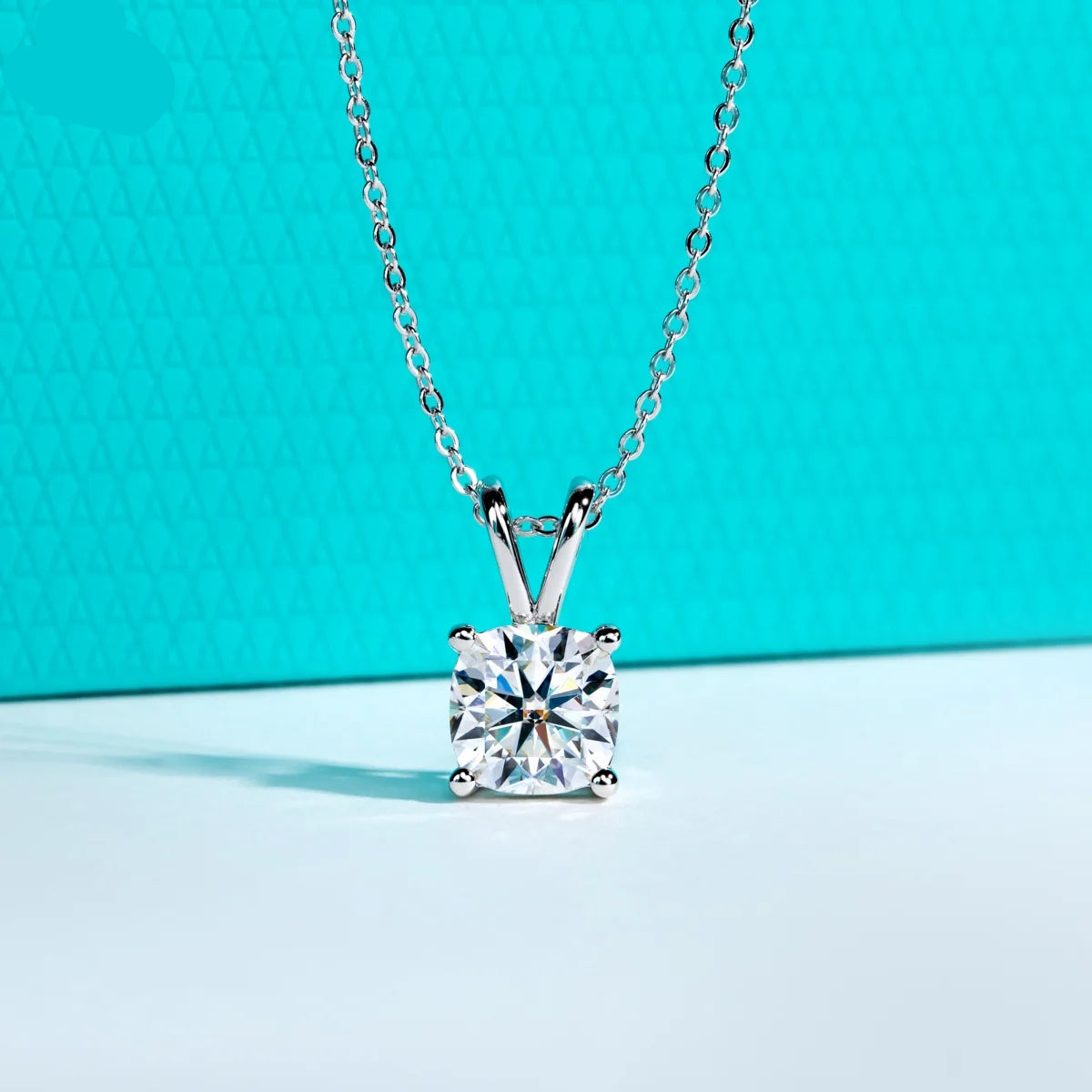 Colar Solitário Moissanita Cushion Cut 2ct/3ct/4.5ct/5ct em Prata 925