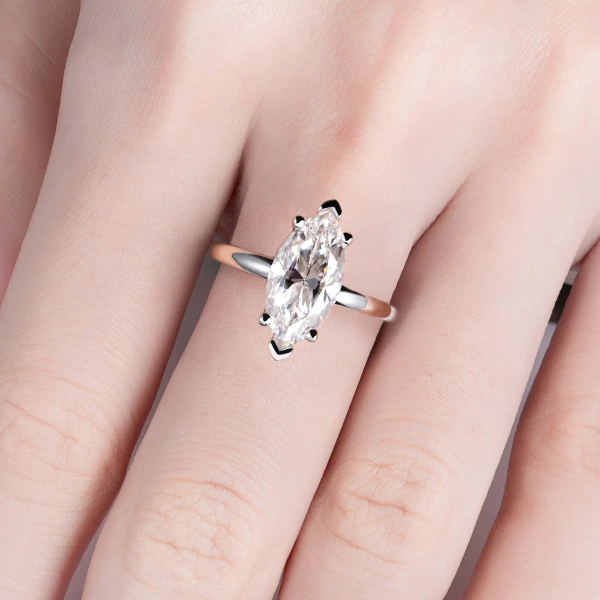 Anel de Noivado com Moissanita Marquise 3ct em Prata 925 – Cor D VVS1, Clássico de Luxo Feminino