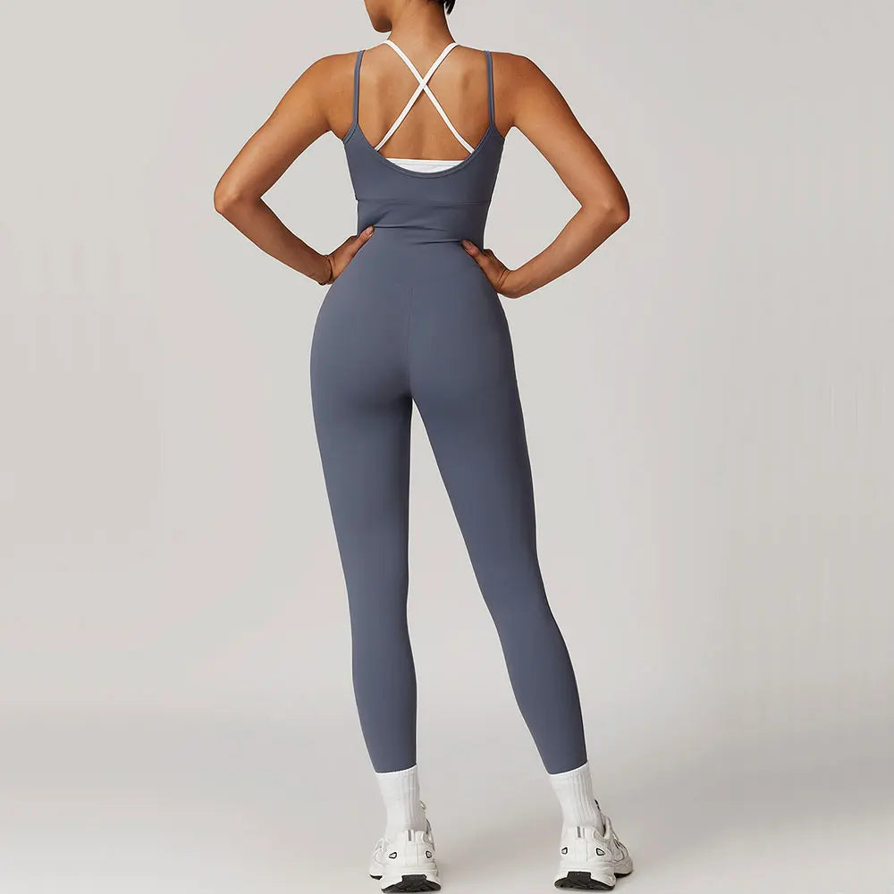 Macacão Fitness Feminino Color Block Costas Cruzadas com Bolsos | Fit Diamond