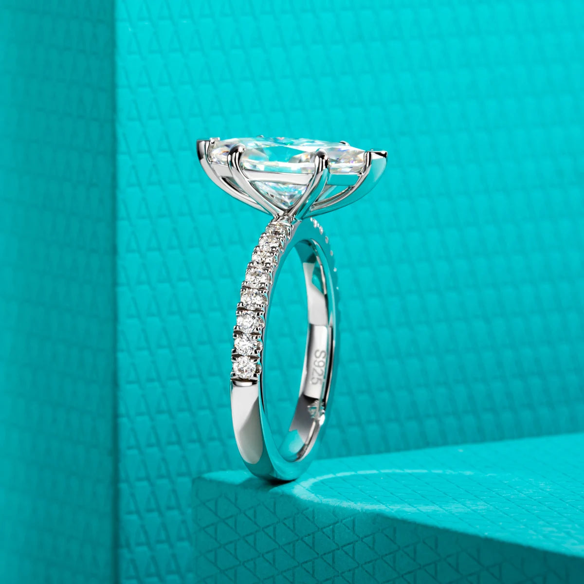 Anel de Noivado com Moissanita Marquise 3ct em Prata 925 – Cor D VVS1, Clássico de Luxo Feminino