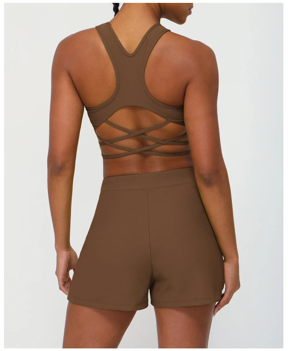 Conjunto Fitness Diamond Active Short 2 Peças Top Cropped e Short Anatômico com Bolsos Funcionais