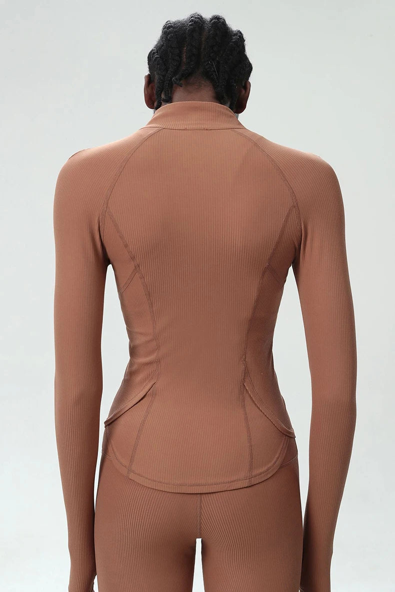 Conjunto Fitness Diamond Ribbed 3 Peças Top Cropped, Legging Anatômica e Blusa de Manga Longa
