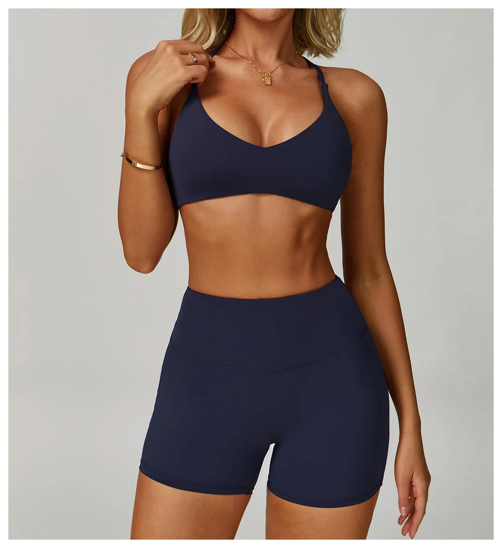 Top Esportivo Feminino Fit Diamond | Cross Shoulder Push Up, Secagem Rápida e Suporte Shockproof