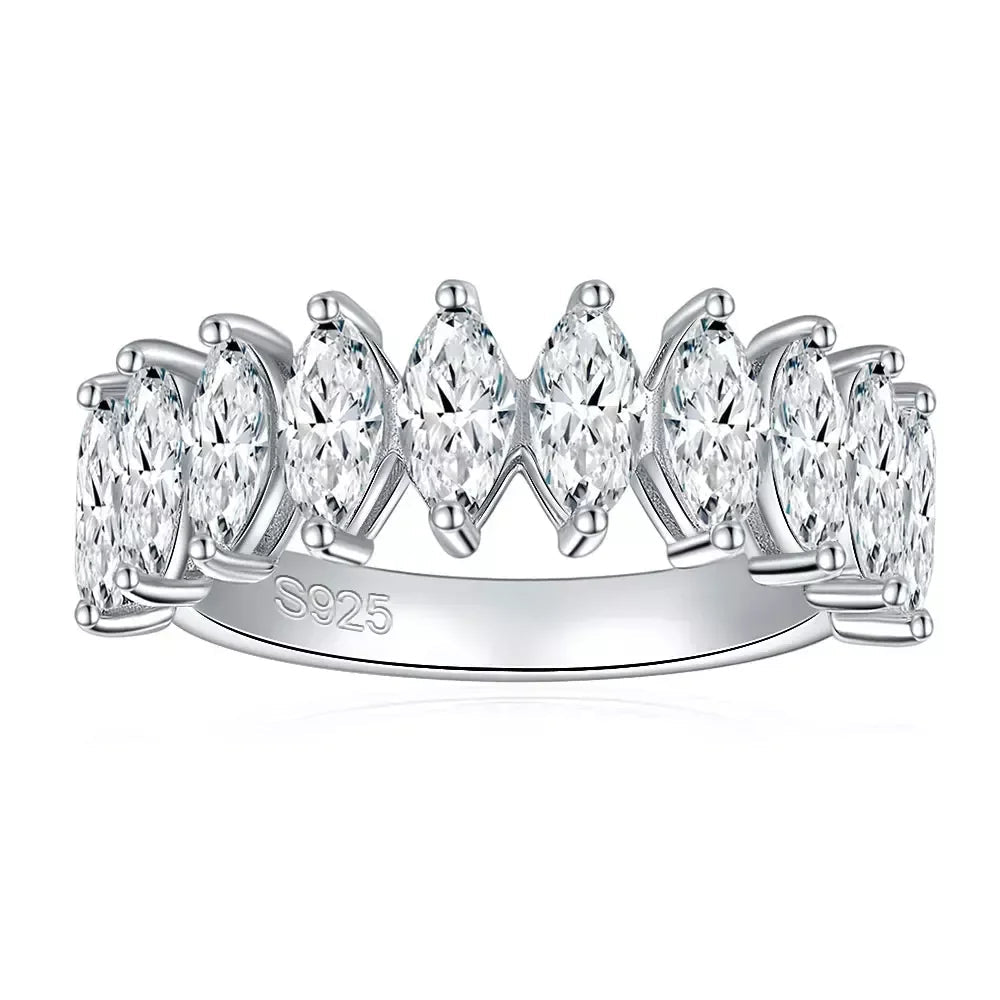 Anel Eternity Moissanita Marquise 3x6mm em Prata 925 com Banho de Ouro 18K