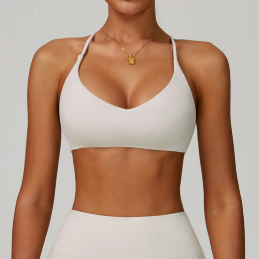 Top Esportivo Feminino Fit Diamond | Cross Shoulder Push Up, Secagem Rápida e Suporte Shockproof
