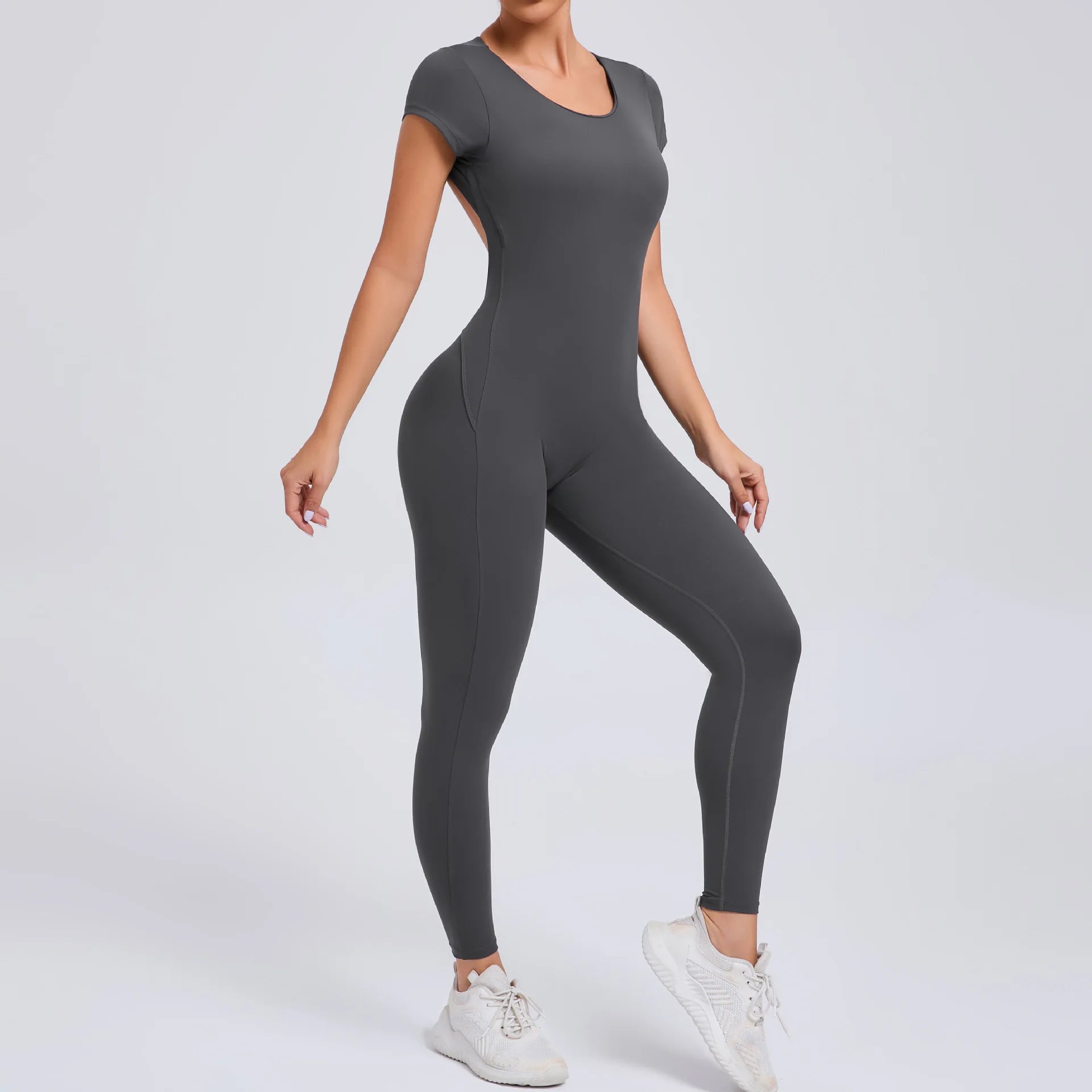 Macacão Fitness Feminino One Piece – Manga Curta, Modelagem Push Up, Yoga & Treino Fit Diamond