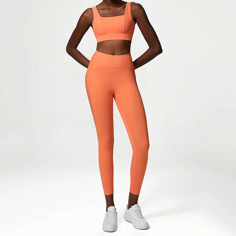 Conjunto Fitness Feminino 2 Peças Fit Diamond – Top + Legging Cintura Alta Slim Fit