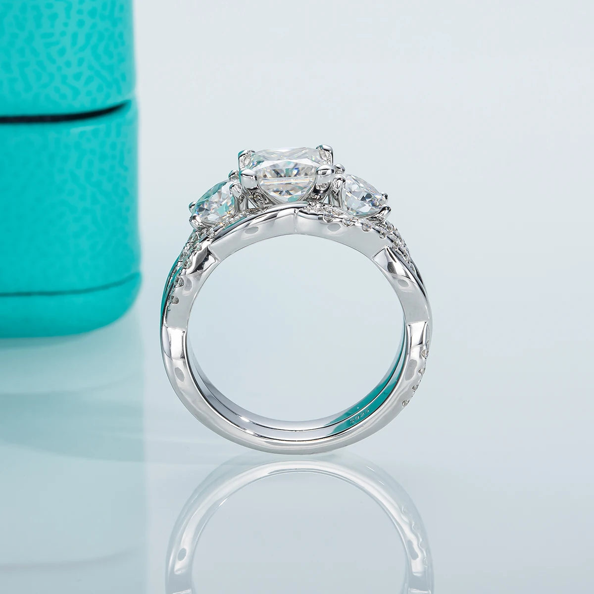 Conjunto de Noivado Moissanita Princess Cut 1.5ct em Prata 925 | Bridal Set