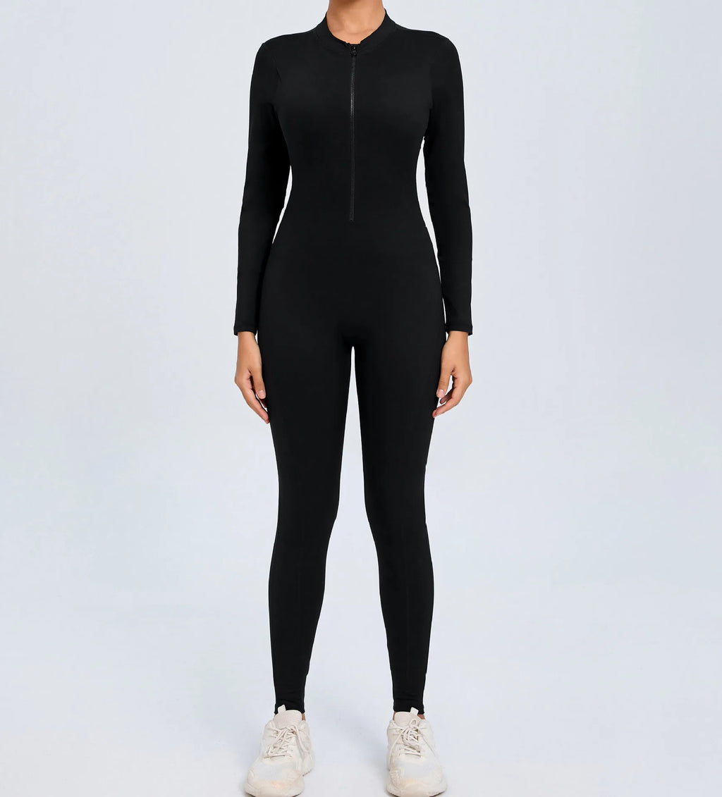 Macacão Fitness Feminino Longo – Manga Comprida, Decote Aberto & Zíper Frontal | One Piece Fit Diamond