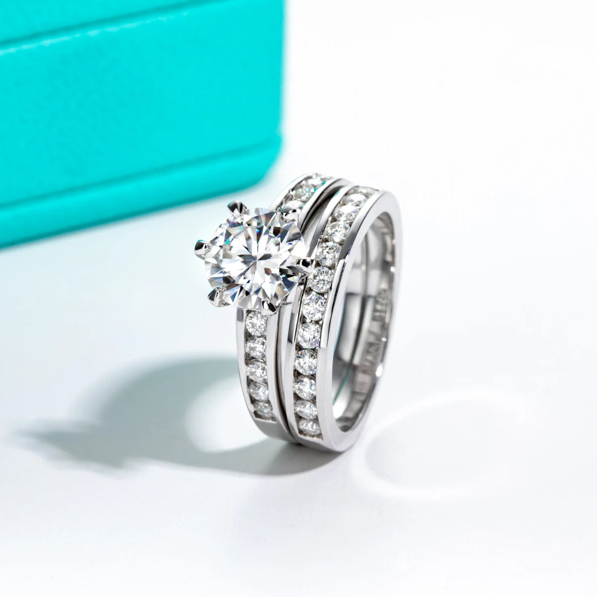 Conjunto de Noivado Moissanita Princess Cut 1.2ct D Color em Prata 925