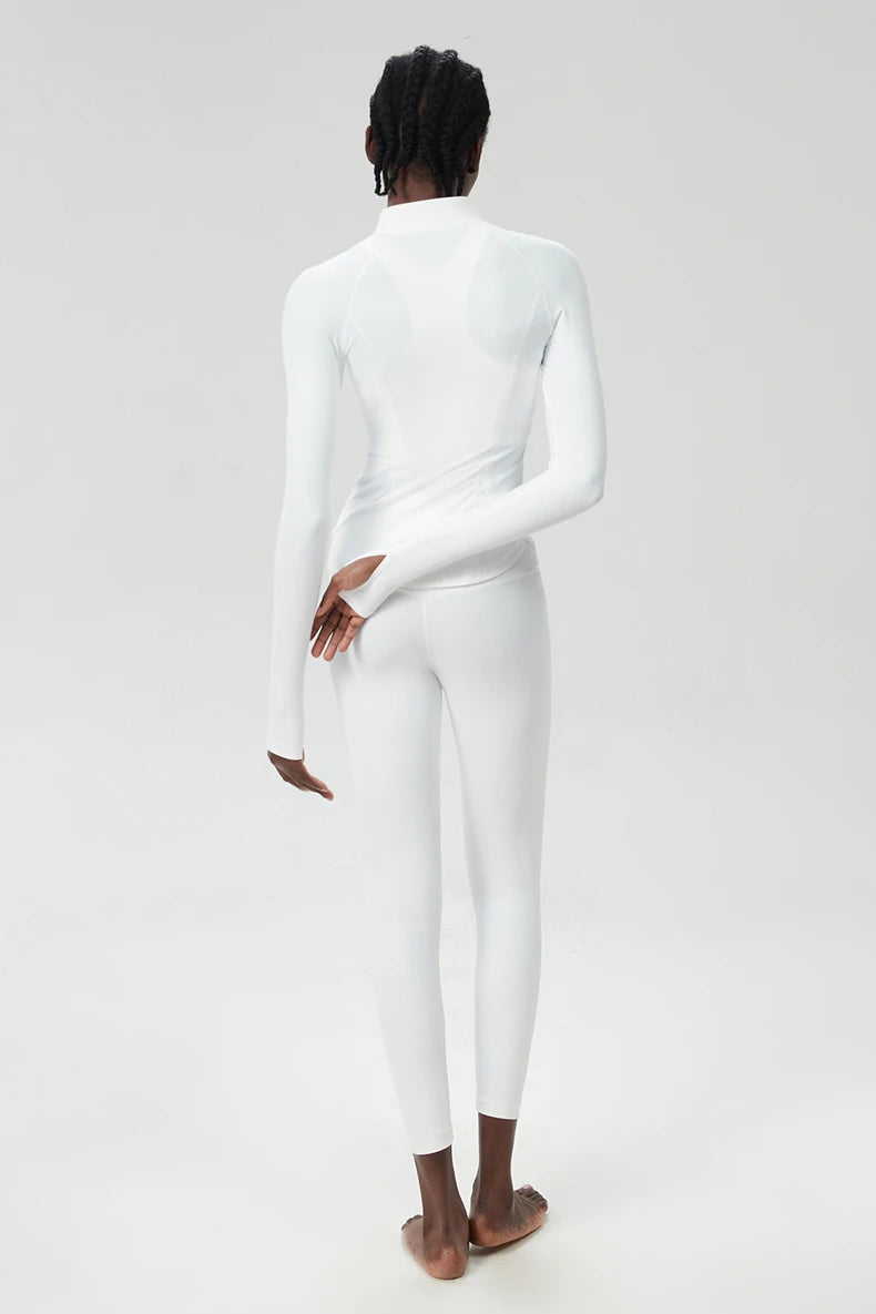 Conjunto Fitness Diamond Ribbed 3 Peças Top Cropped, Legging Anatômica e Blusa de Manga Longa