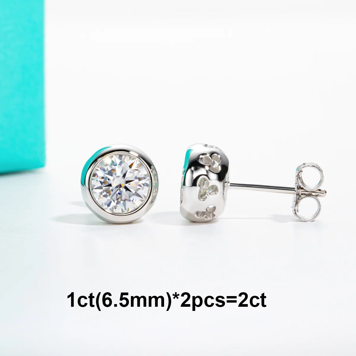 Conjunto Moissanita D Color – Brincos de Botão e Colar com Pingente em Prata 925 Banhada a Ouro 18K