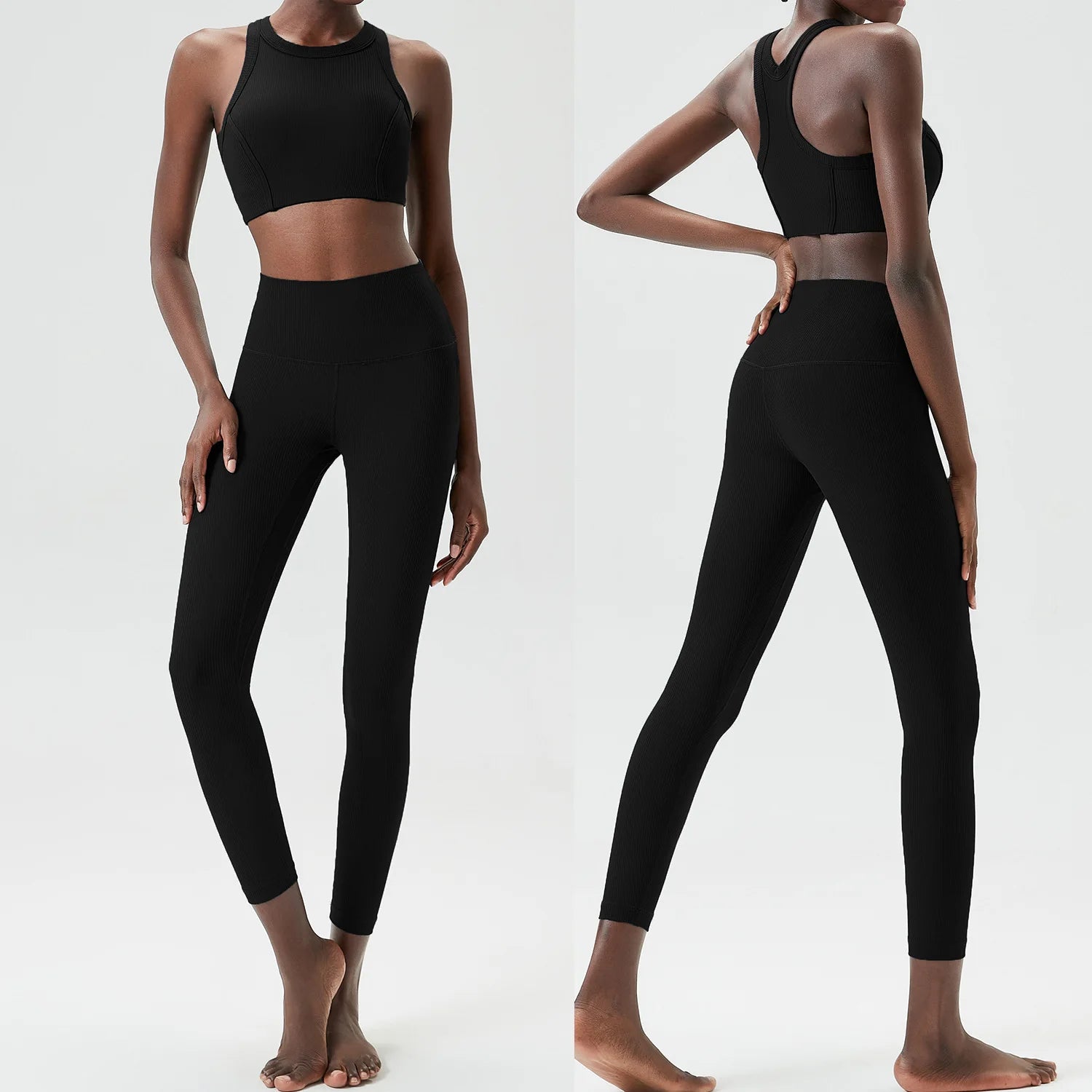 Conjunto Fitness Top e Calça Feminino 2 Peças Fit Diamond – Ribbed Slim Fit Alta Sustentação