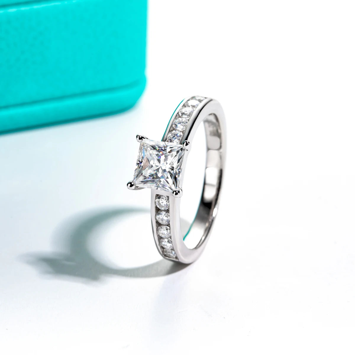 Conjunto de Noivado Moissanita Princess Cut 1.2ct D Color em Prata 925