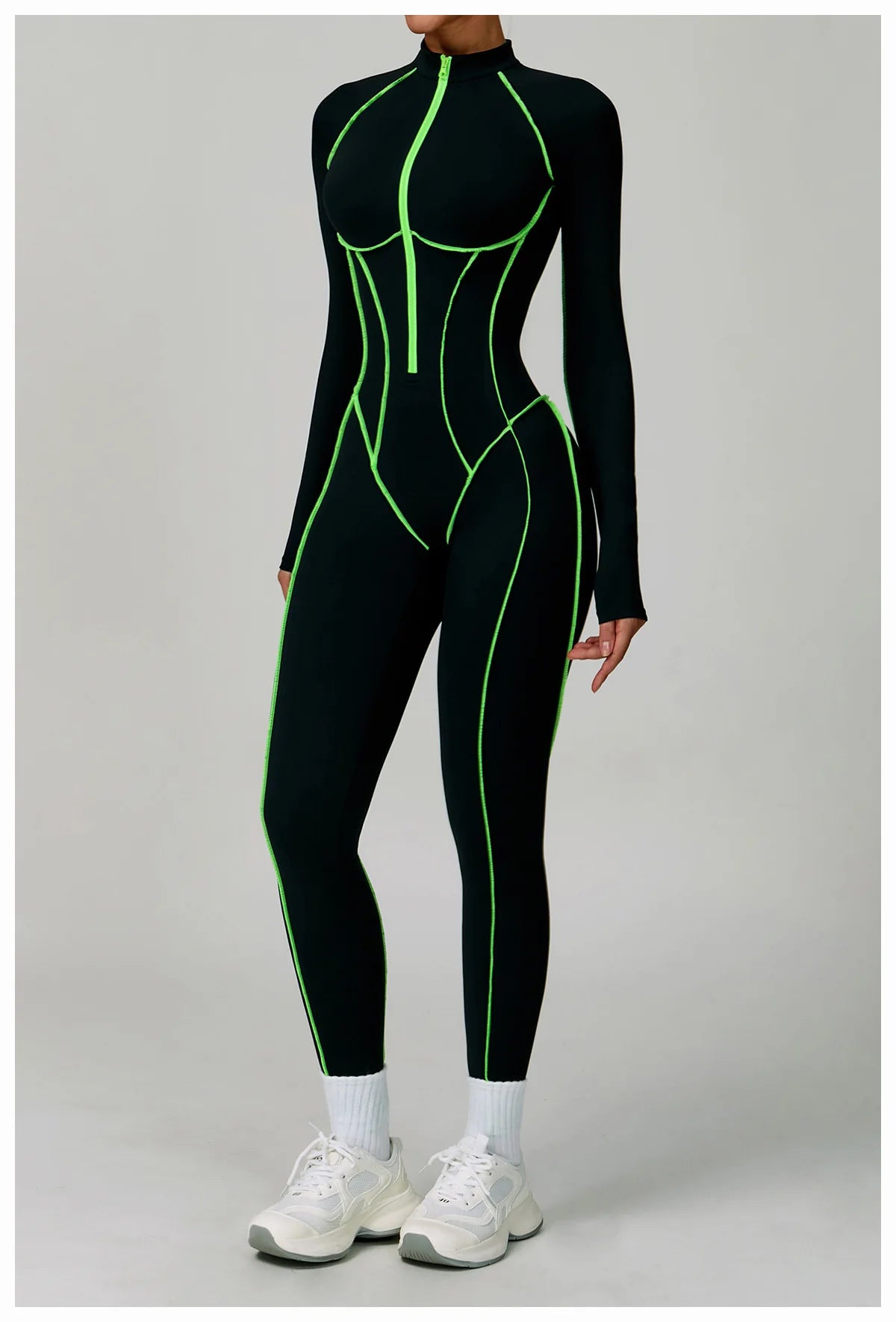 Macacão Fitness Feminino Curto com Manga Longa e Zíper – One Piece | Fit Diamond