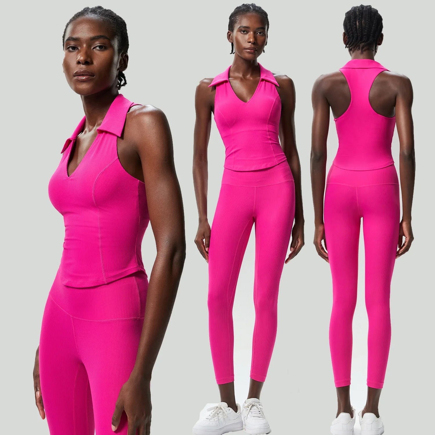 Conjunto Fitness Blusa Polo e Calça  Feminino 2 Peças Fit Diamond – Ribbed Seamless Slim Fit
