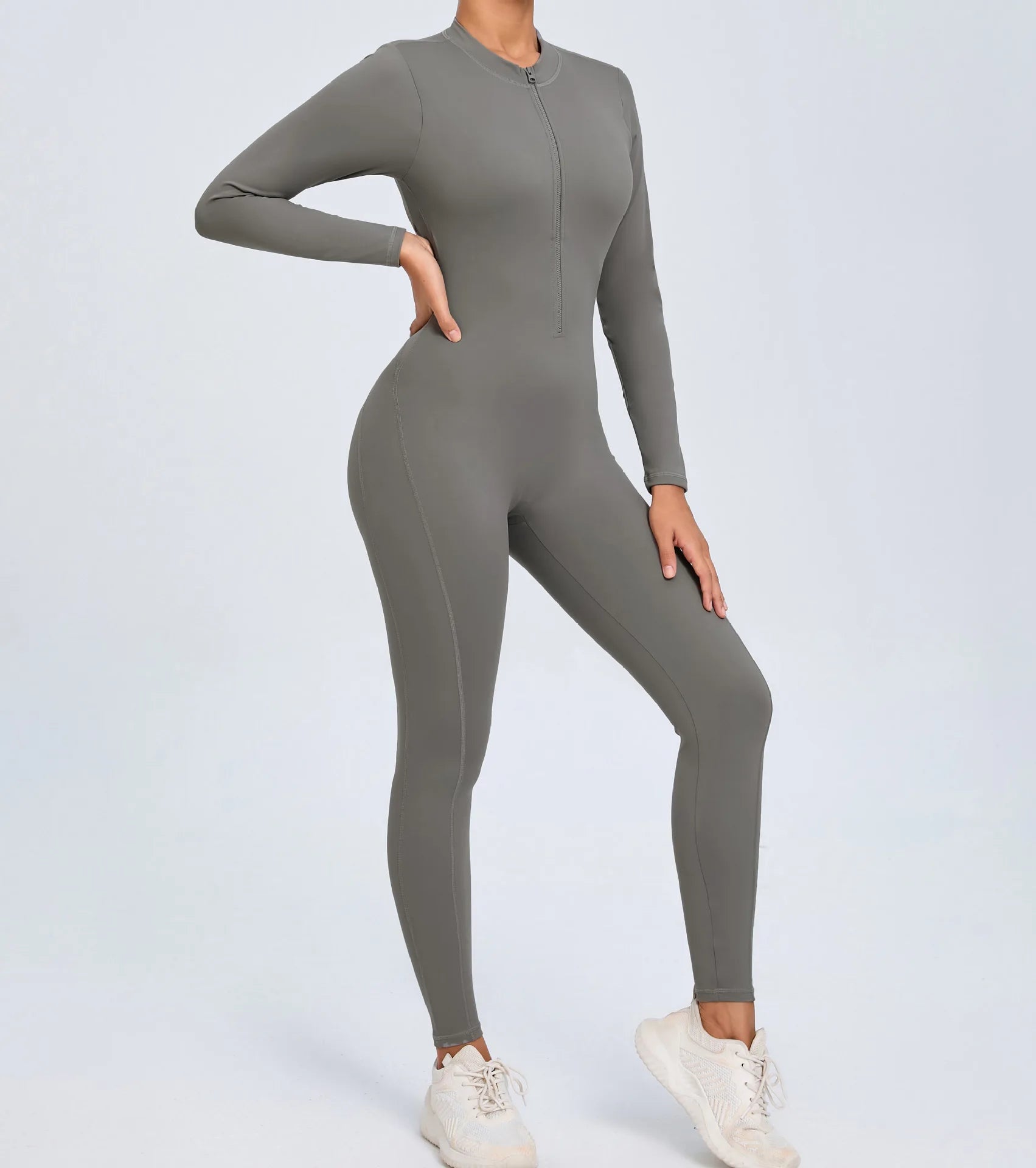 Macacão Fitness Feminino Longo – Manga Comprida, Decote Aberto & Zíper Frontal | One Piece Fit Diamond