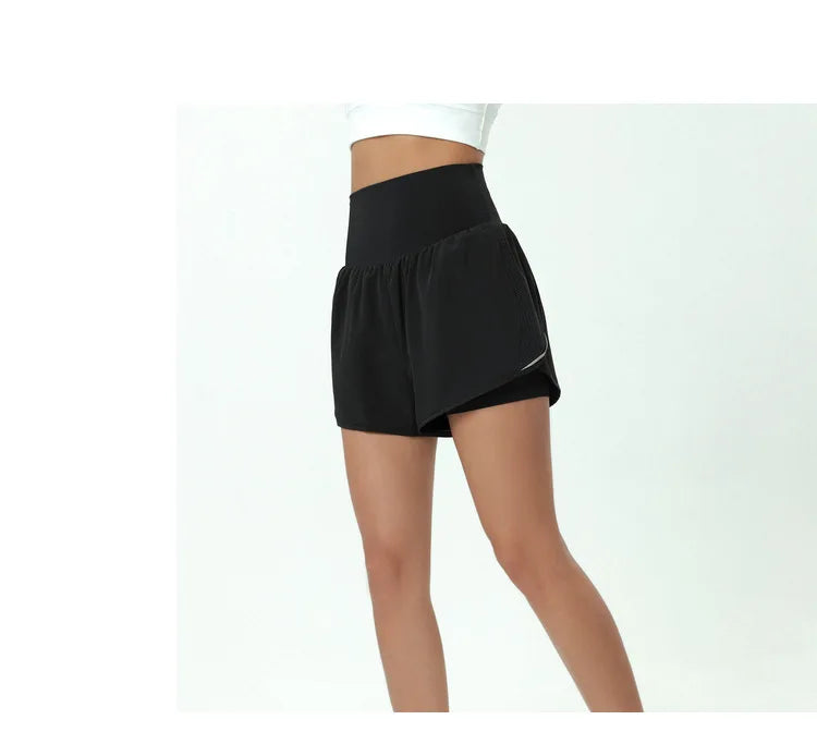 Shorts Feminino Fit Diamonds 2 in 1 — Cintura Alta, Forro Interno Compression e Secagem Rápida