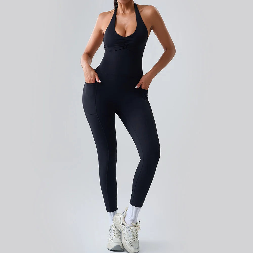 Macacão Fitness Feminino Sem Manga com Bolsos – Push Up One Piece | Fit Diamond