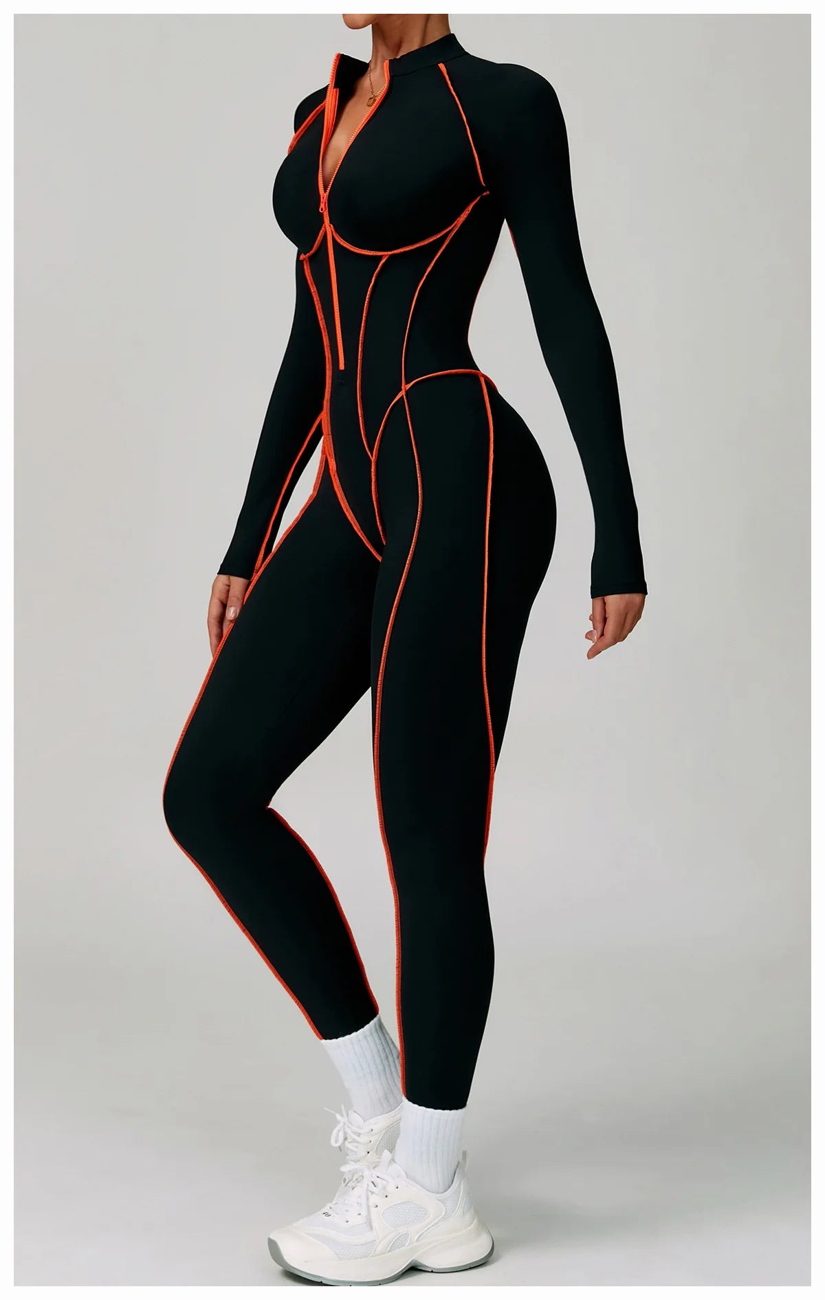 Macacão Fitness Feminino Curto com Manga Longa e Zíper – One Piece | Fit Diamond