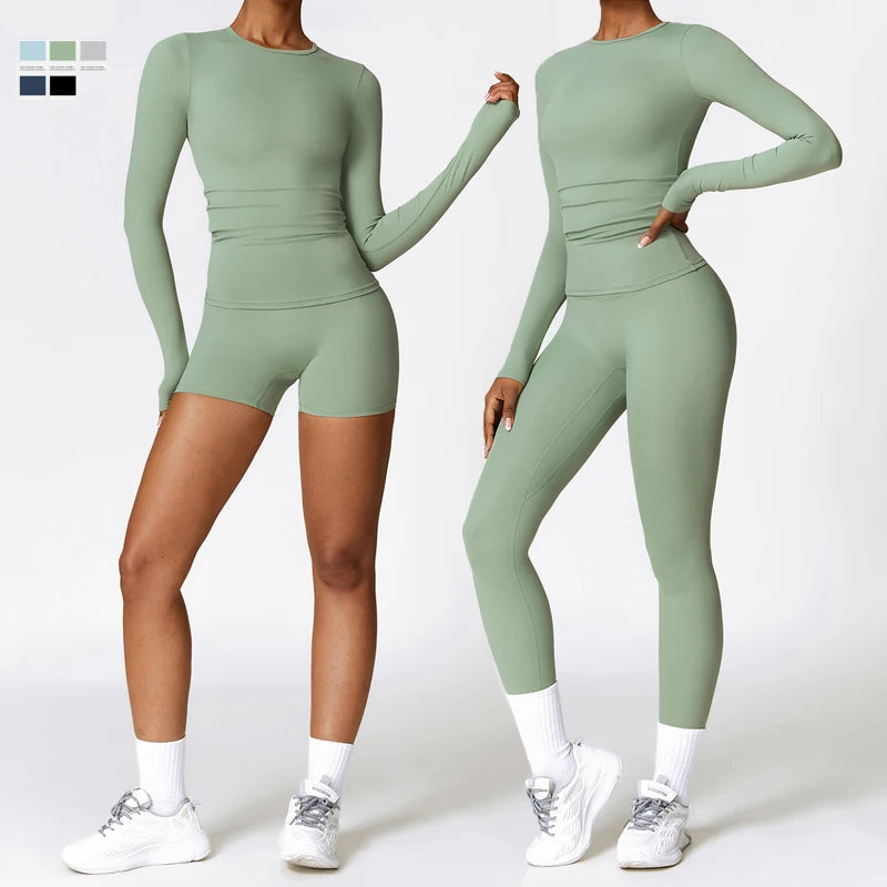 Conjunto Fitness Feminino Fit Diamonds 2 Peças — Top Manga Longa + Legging Buttery Soft de Secagem Rápida