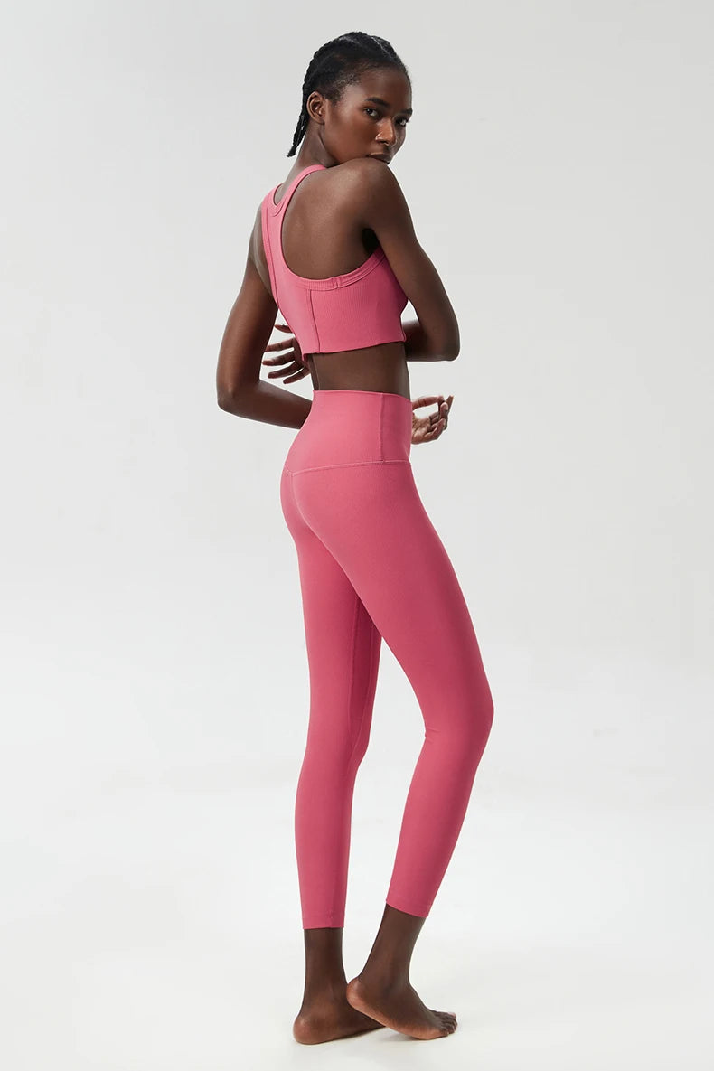 Conjunto Fitness Top e Calça Feminino 2 Peças Fit Diamond – Ribbed Slim Fit Alta Sustentação
