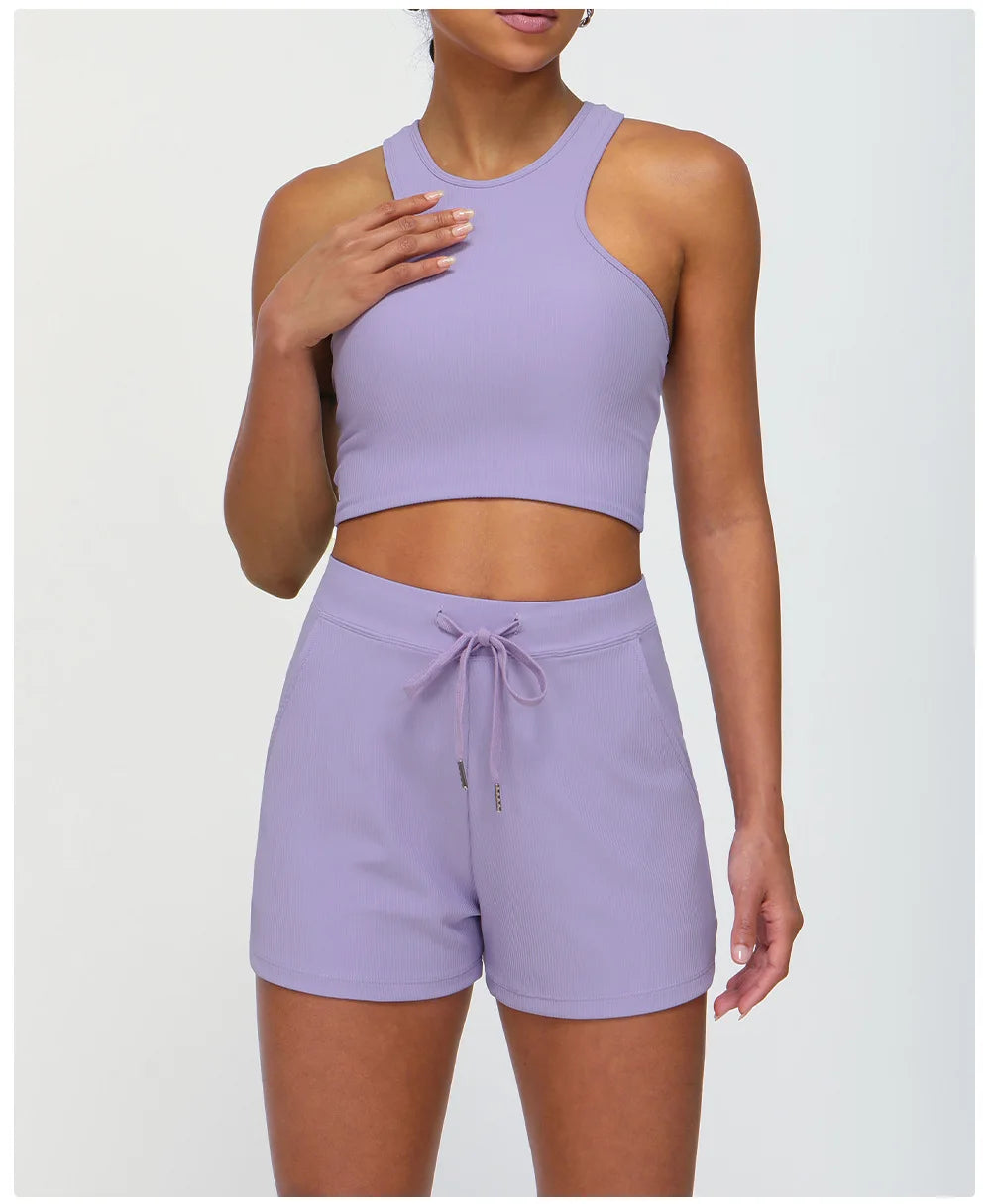 Conjunto Fitness Diamond Active Short 2 Peças Top Cropped e Short Anatômico com Bolsos Funcionais