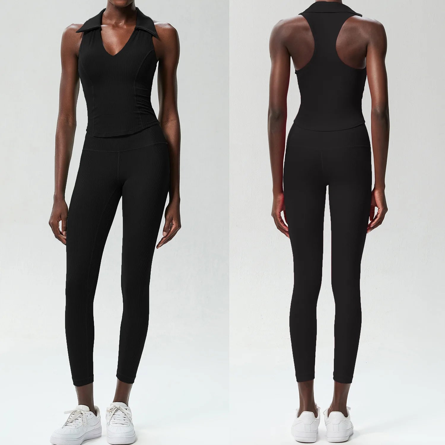 Conjunto Fitness Blusa Polo e Calça  Feminino 2 Peças Fit Diamond – Ribbed Seamless Slim Fit