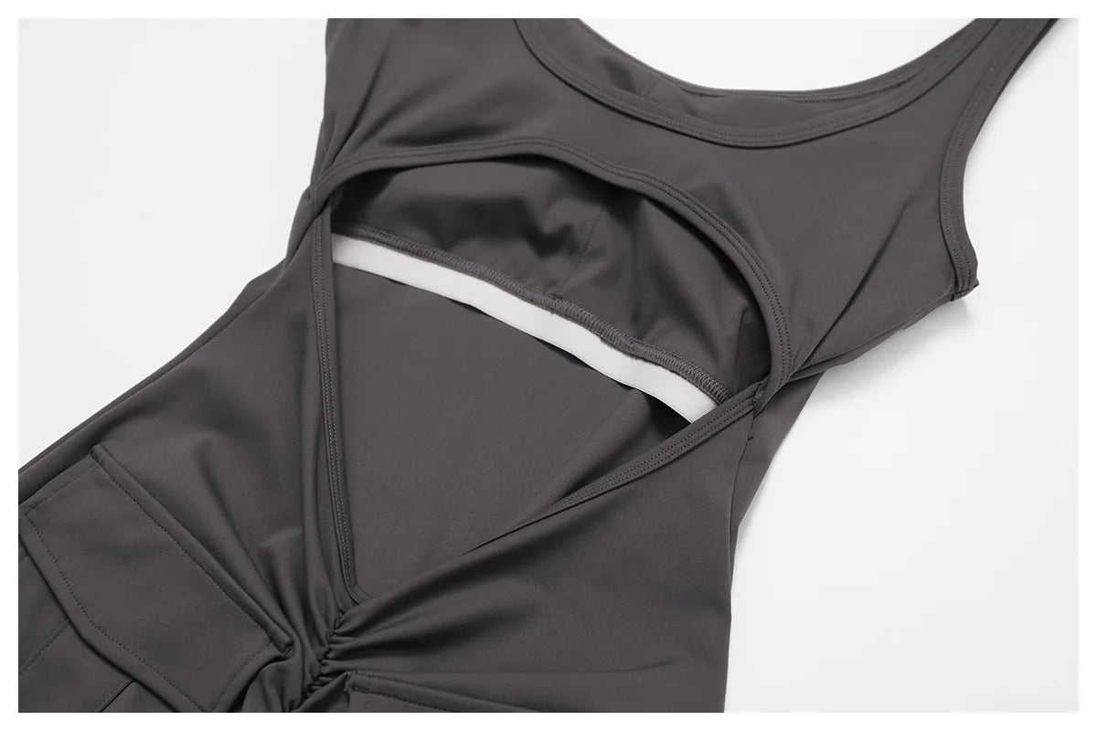Macacão Fitness Feminino Decote V nas Costas com Bolsos – One Piece | Fit Diamond