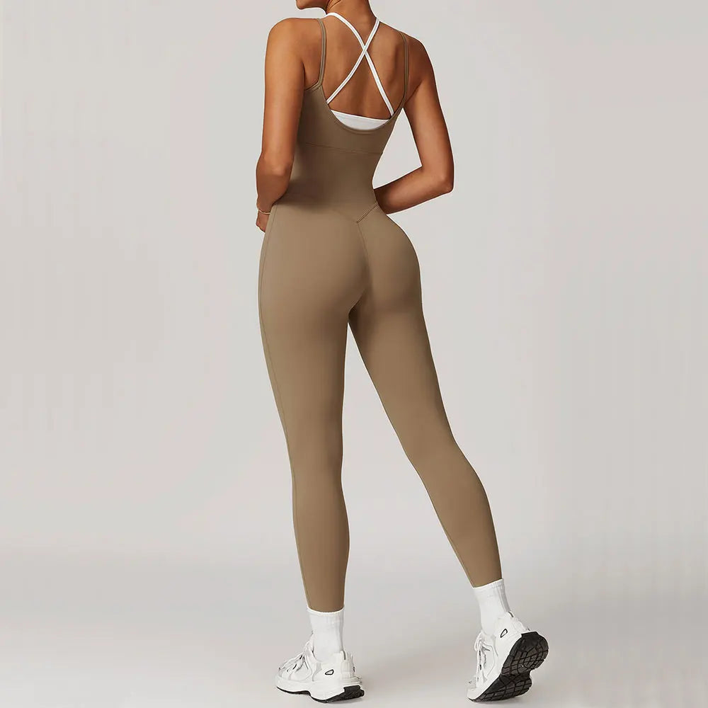 Macacão Fitness Feminino Color Block Costas Cruzadas com Bolsos | Fit Diamond