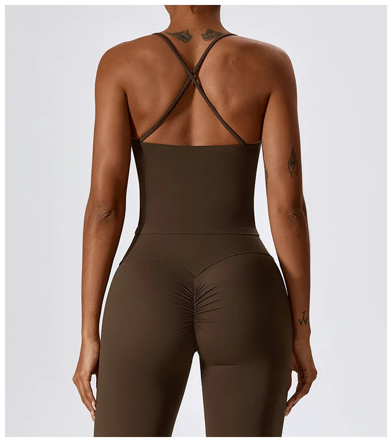 Top Feminino Fit Diamonds Buttery Soft — Bojo Removível, Costas Cruzadas e Toque de Segunda Pele