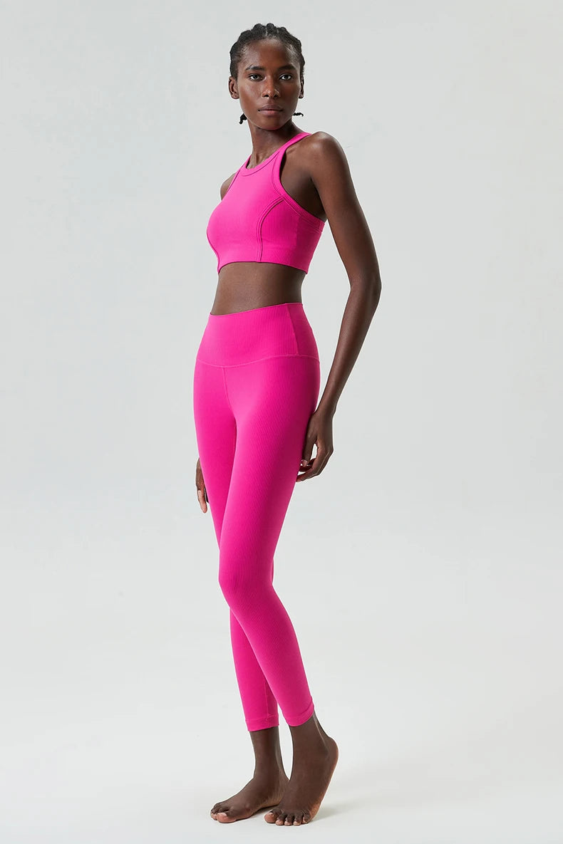 Conjunto Fitness Top e Calça Feminino 2 Peças Fit Diamond – Ribbed Slim Fit Alta Sustentação