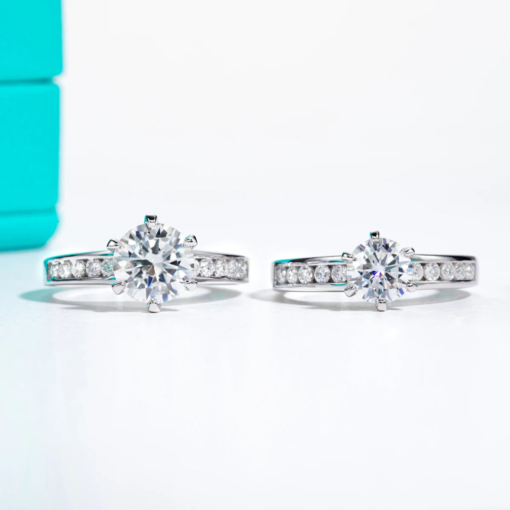 Conjunto de Noivado Moissanita Princess Cut 1.2ct D Color em Prata 925