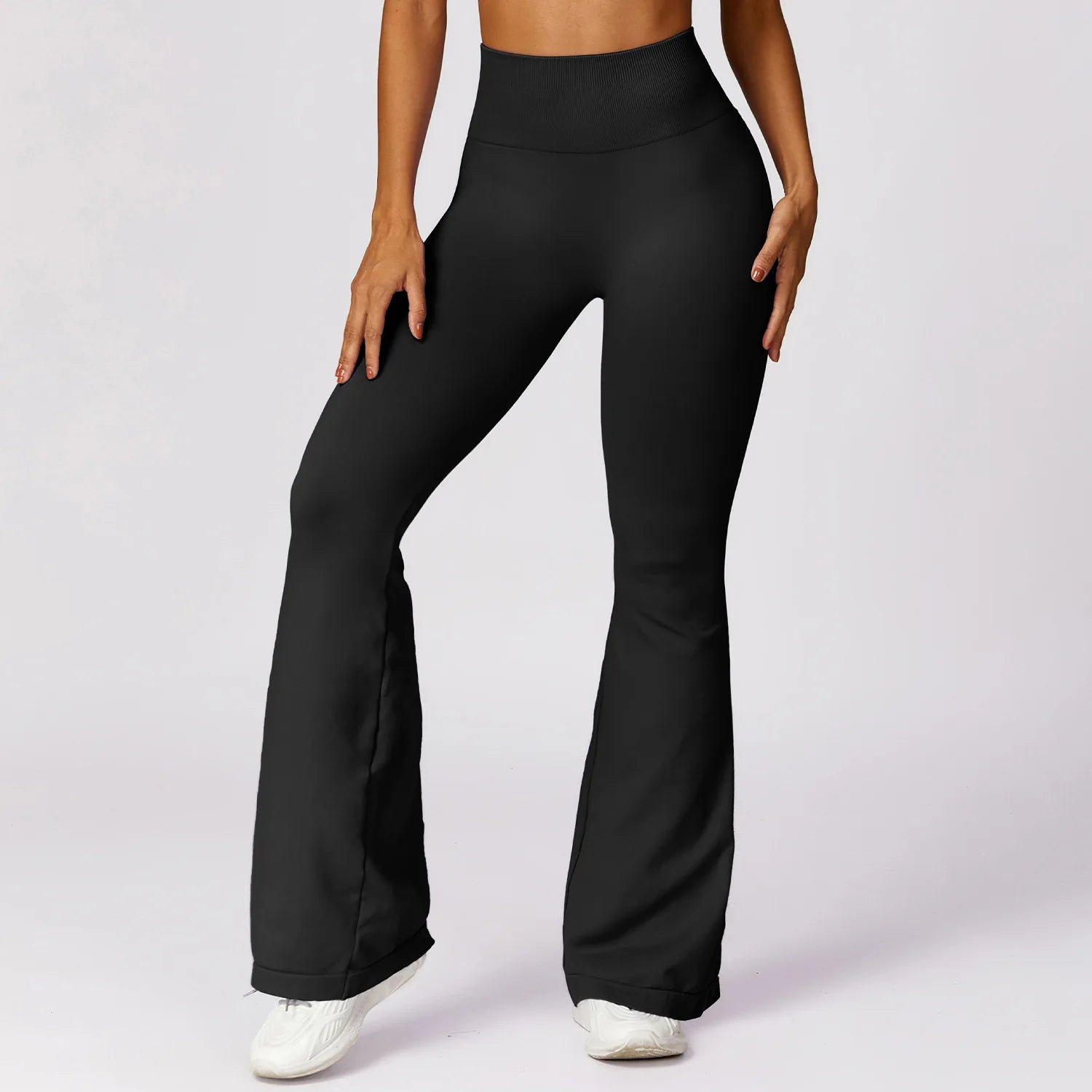 Calça Flare Feminina Sem Costura – Cintura Alta, Modelagem Confortável, Ideal para Yoga e Academia