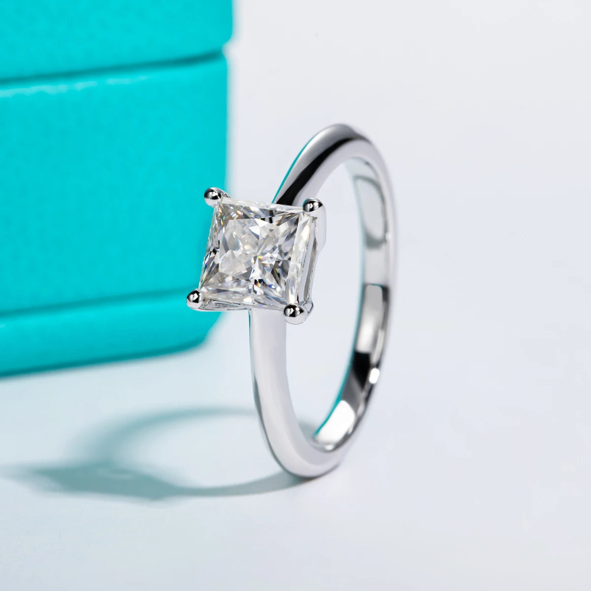 Anel de Noivado Solitário Moissanita Princess Cut 1.2ct D Color em Prata 925