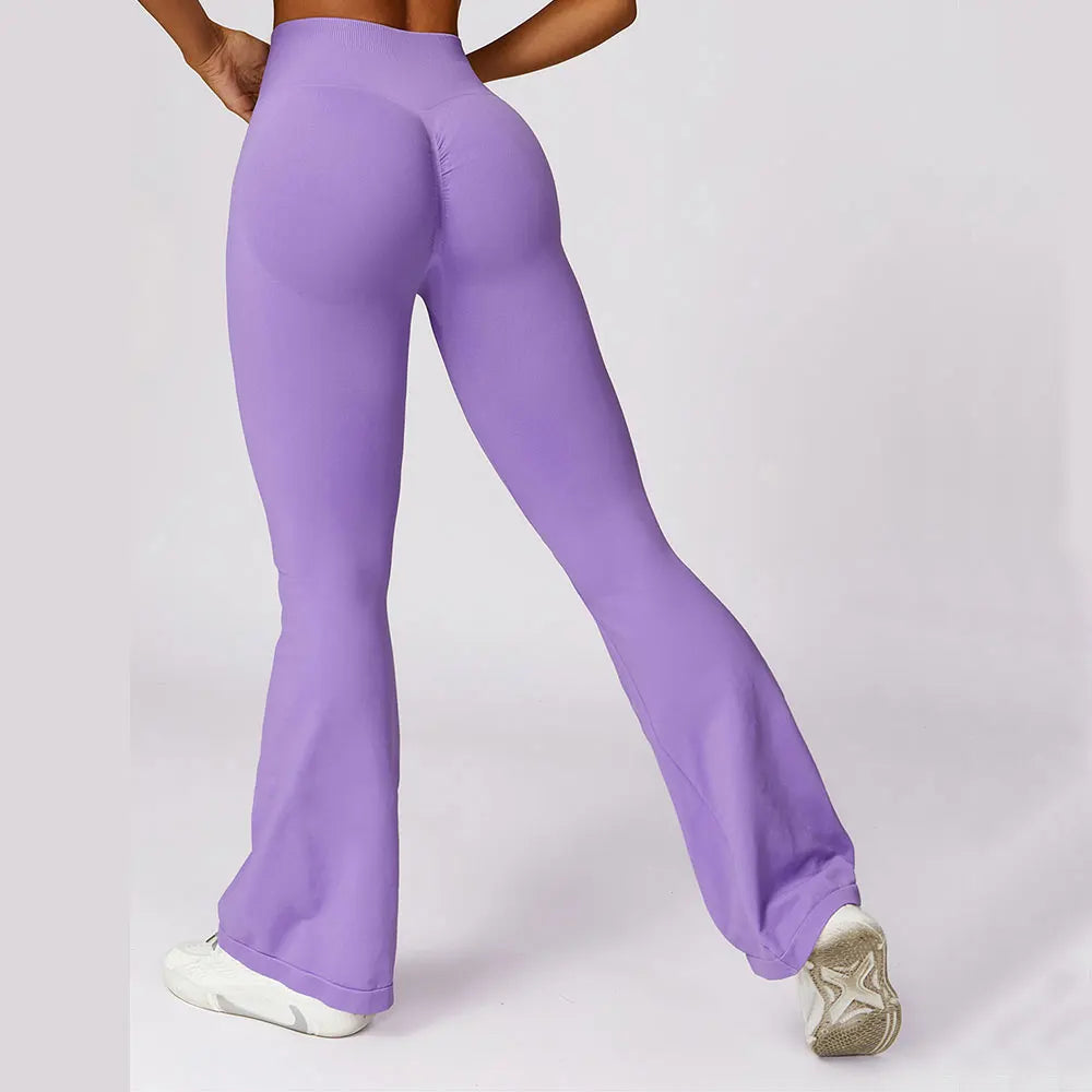 Calça Flare Sem Costura – Cintura Alta, Super Elástica, Ideal para Yoga, Dança e Academia