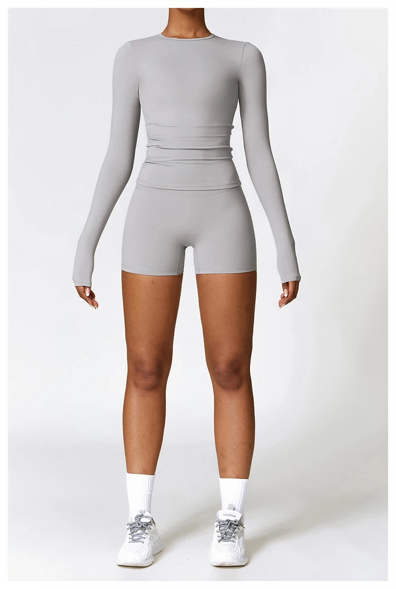 Conjunto Fitness Feminino Fit Diamonds 2 Peças — Top Manga Longa + Legging Buttery Soft de Secagem Rápida