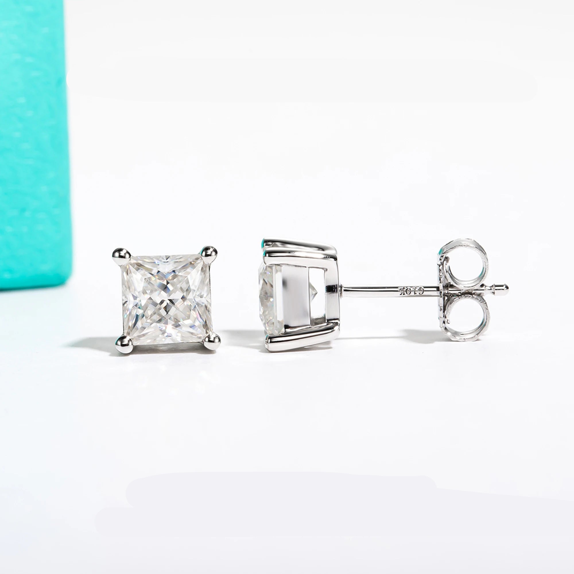 Brincos Stud de Moissanita Princess Cut 10K Ouro | 4ct / 2ct / 1.2ct Total – Hipoalergênicos