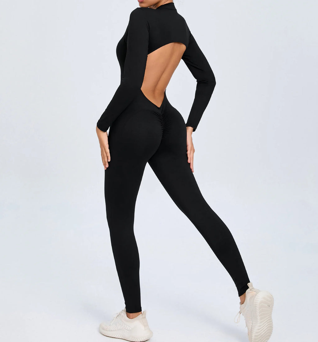 Macacão Fitness Feminino Longo – Manga Comprida, Decote Aberto & Zíper Frontal | One Piece Fit Diamond