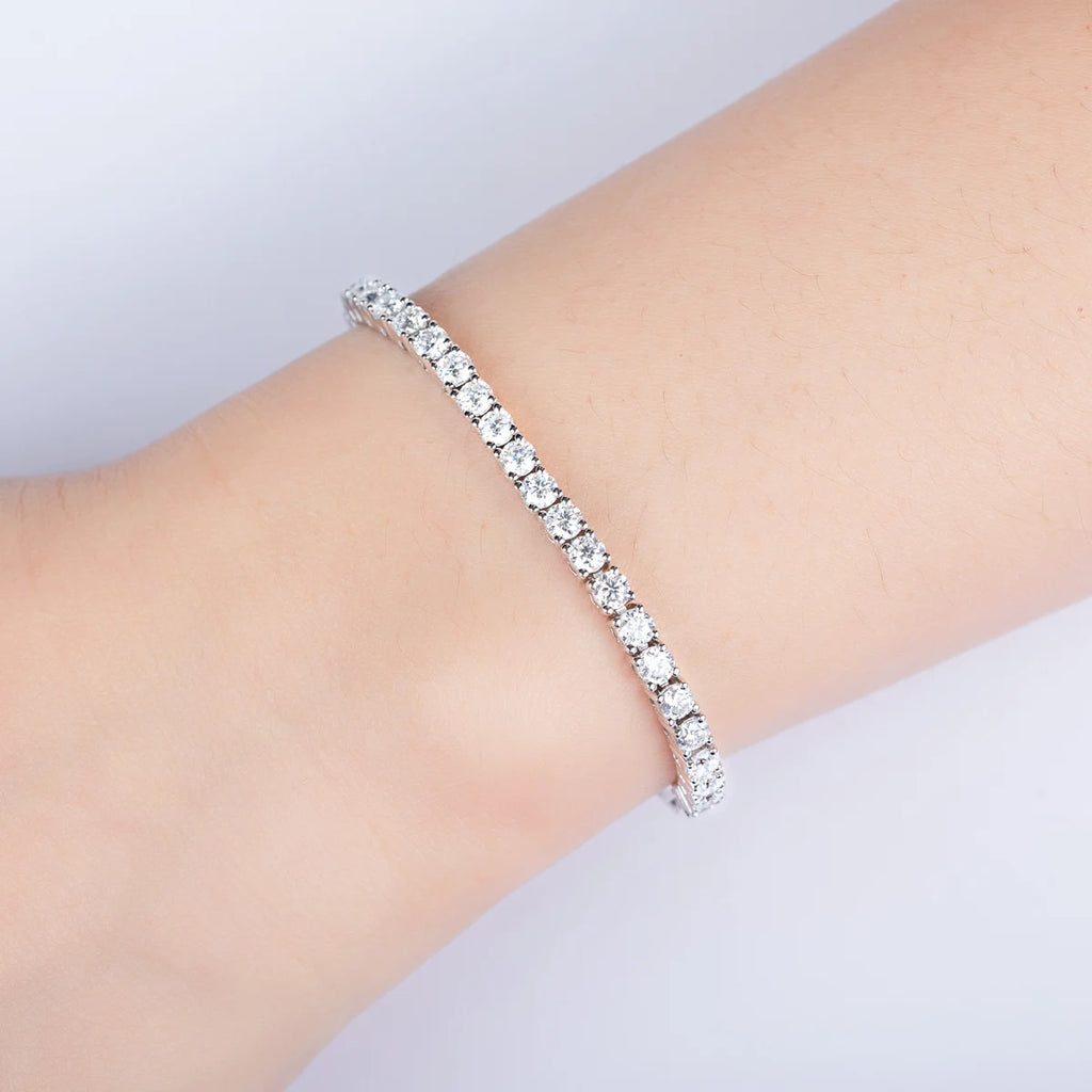 Pulseira Riviera Tennis de Moissanitas 3mm D Color em Prata 925 com Banho de Ouro 18K – Ajustável
