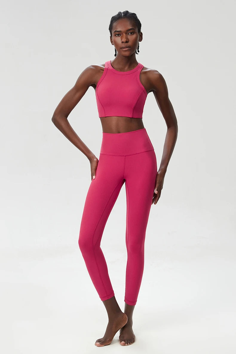 Conjunto Fitness Top e Calça Feminino 2 Peças Fit Diamond – Ribbed Slim Fit Alta Sustentação