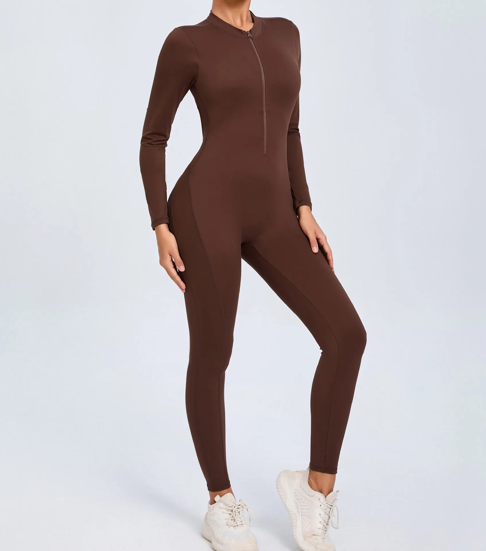 Macacão Fitness Feminino Longo – Manga Comprida, Decote Aberto & Zíper Frontal | One Piece Fit Diamond