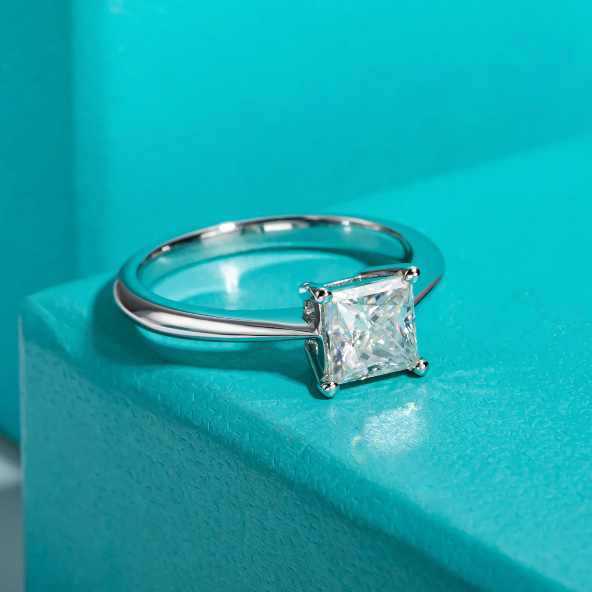 Anel de Noivado Solitário Moissanita Princess Cut 1.2ct D Color em Prata 925
