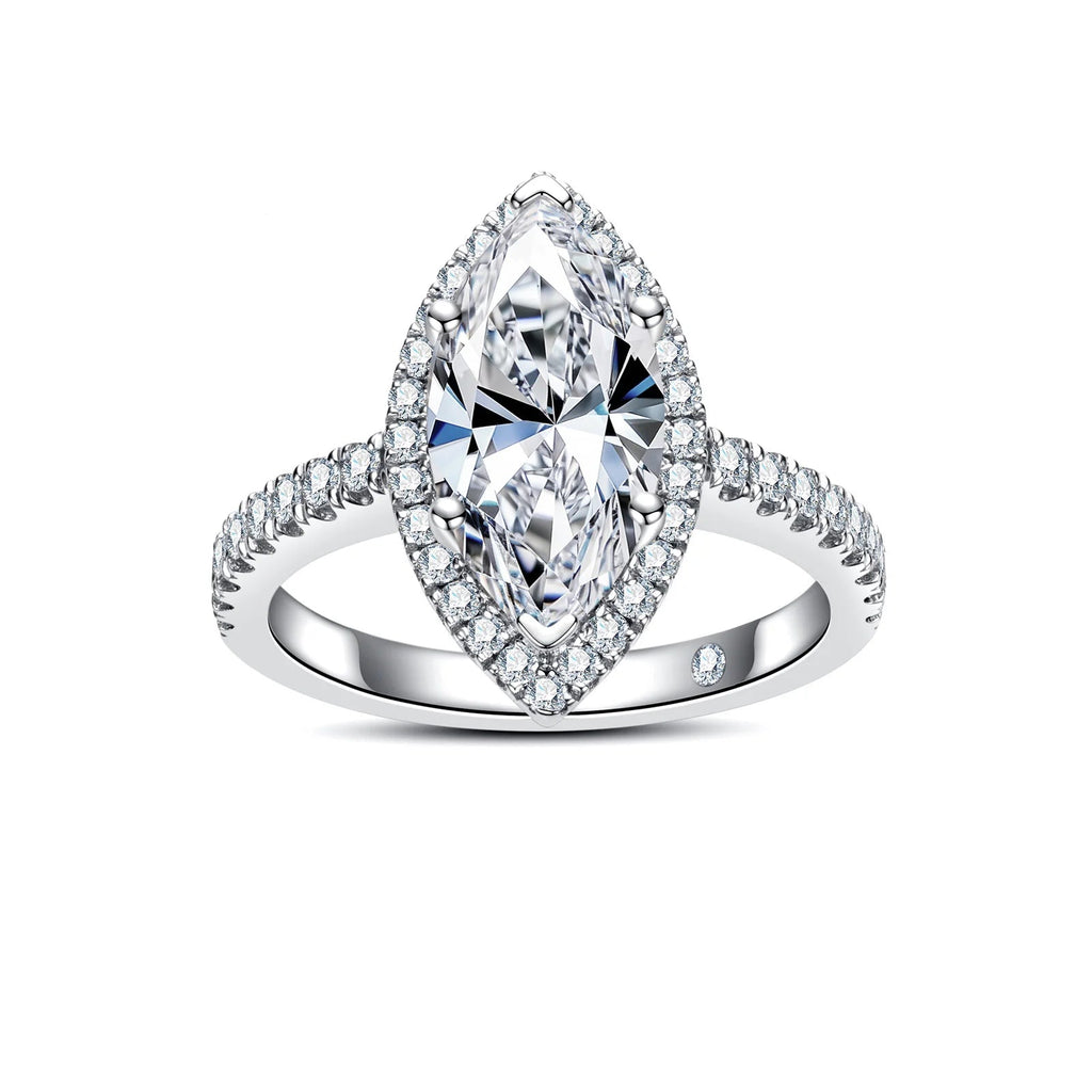 Anel Halo de Noivado com Moissanita Marquise 3ct em Prata 925 – Cor D VVS1, Luxo Feminino